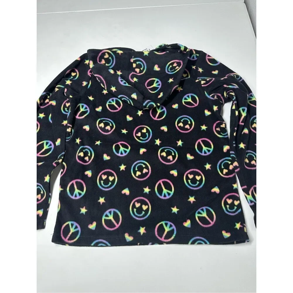 NWT The Children’s Place Girls Print Fleece Hoodie Black Size L (10-12)
